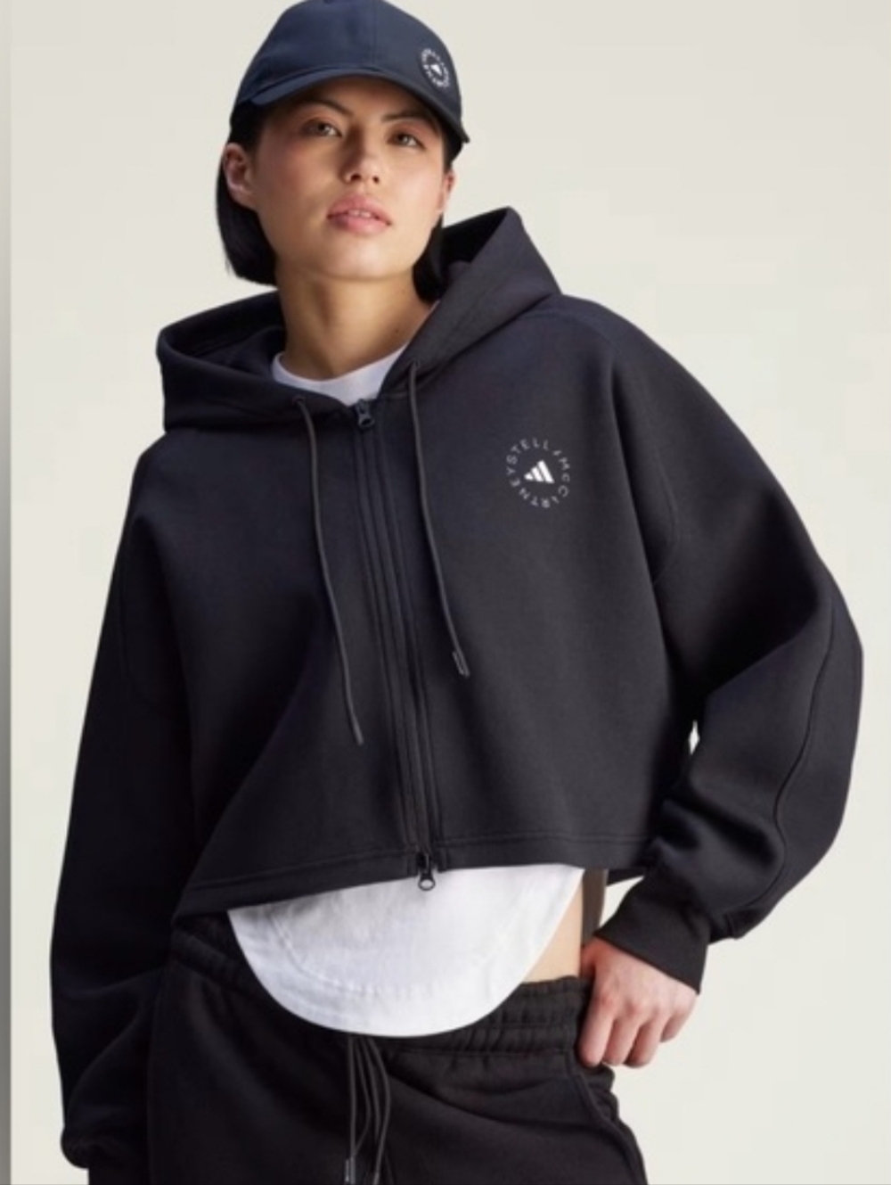 Adidas By Stella McCartney Cropped Black Sportswear Hoodie Size Small